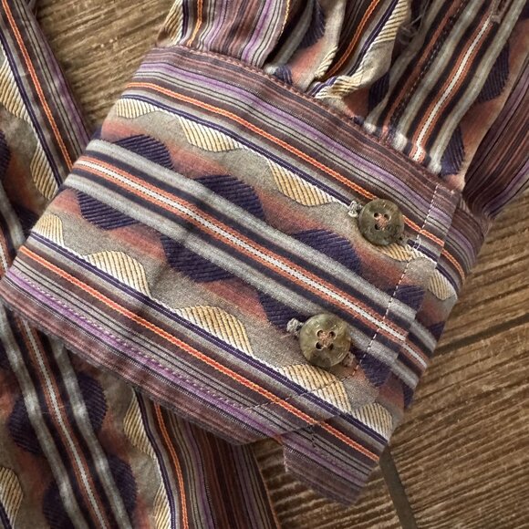 Robert Graham Mens XL Wavy Striped Geometric Flip Cuff Cocktail Brown Multicolor - Picture 6 of 8